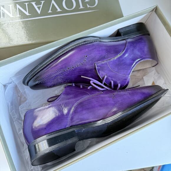 Mens‎ 8.5 Authentic Leather Lace Up Oxford Dress Shoes Purple Giovanni Owen - Picture 3 of 13